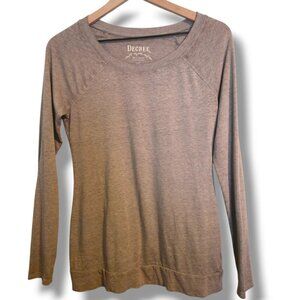 Decree long-sleeve t-shirt womens Large brown boat-neck lightweight